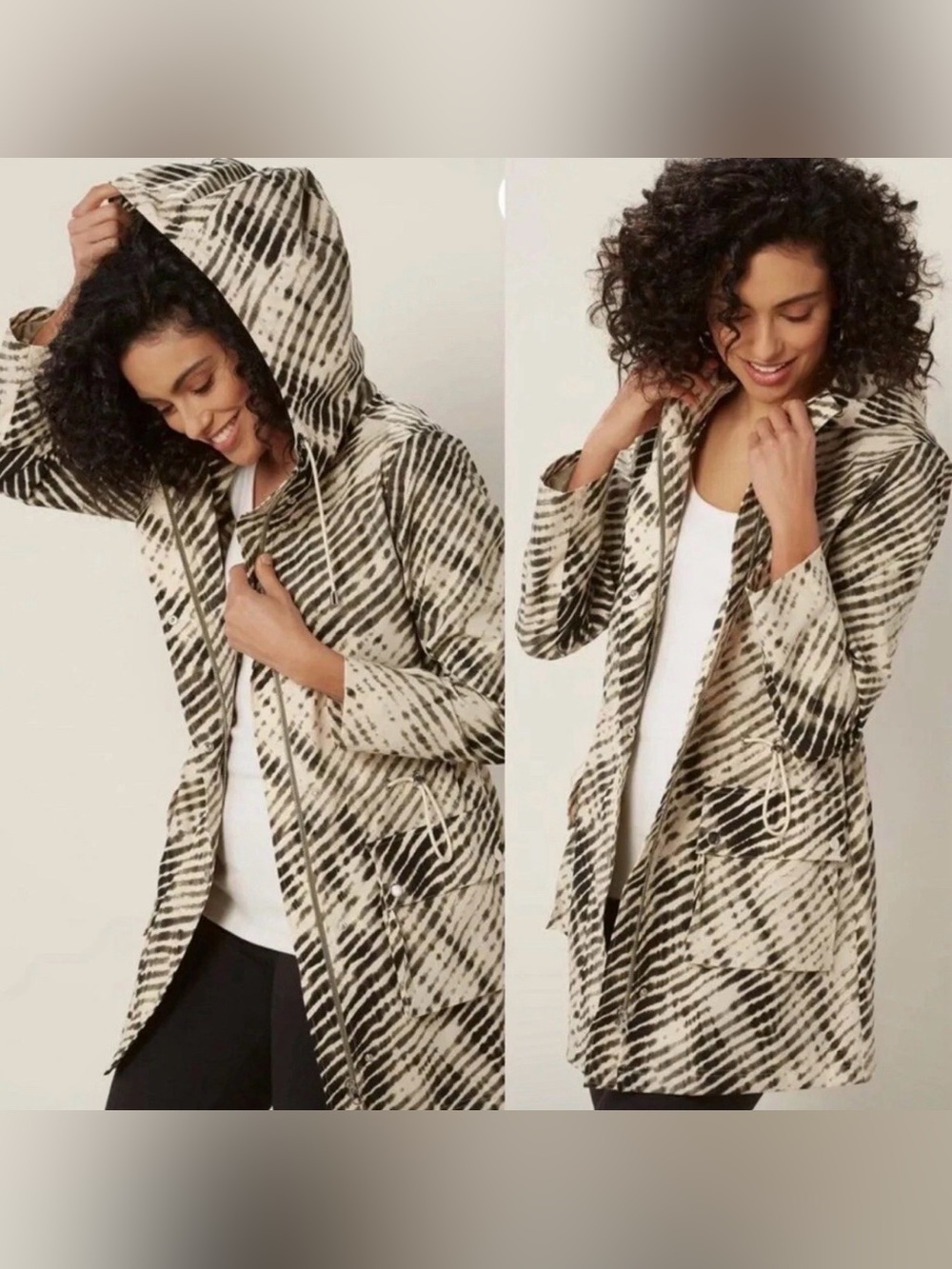 Soft Surroundings Women Jacket M Black Nylon Geometric Go Lively Shibori Anorak